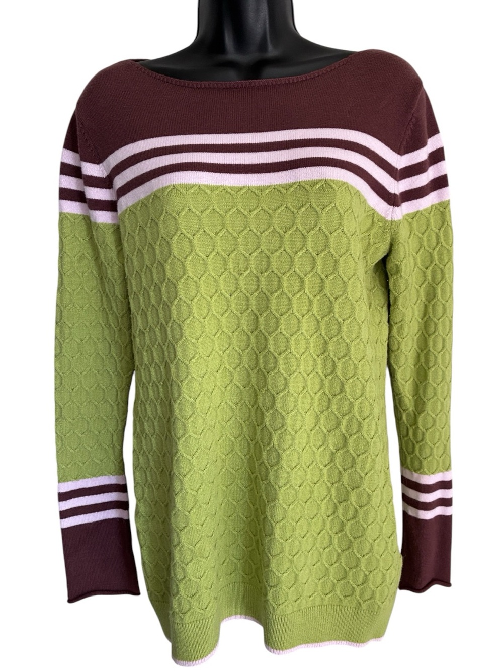 Goblincore Fall Earthy Green Brown Striped Knit Sweater Indie Sleaze Sz XL